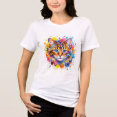 Lebendige Wasserfarbe-Katzengesicht-Farbspritzer-K Tri-Blend Shirt (Vorderseite)