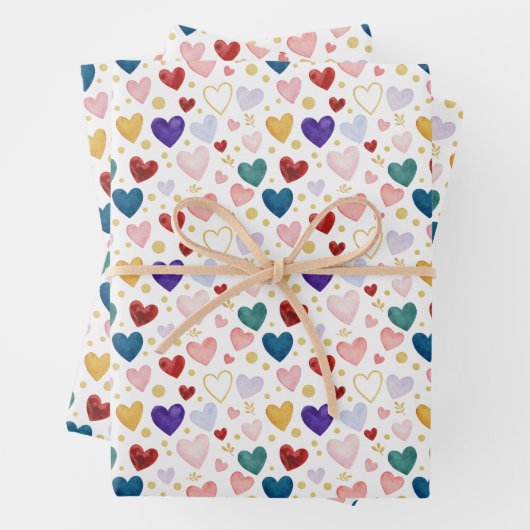 Lebendige Wasserfarben-Herz-Medley Geschenkpapier Set (Beispiel)