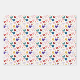 Lebendige Wasserfarben-Herz-Medley Geschenkpapier Set