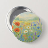 Lebendige Wasserfarben-Wiesenlandschaft mit Wildbl Button (Vorne & Hinten)