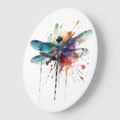 Lebendige Wasserfarbendragonfly Große Wanduhr (Winkel)