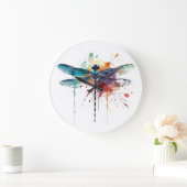 Lebendige Wasserfarbendragonfly Große Wanduhr (Zuhause)