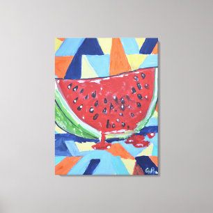 Lebendige Wassermelonen-Scheibe Abstract Leinwanddruck