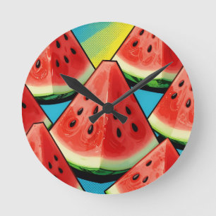 Lebendige Wassermelonen-Scheiben Pop Art Runde Wanduhr