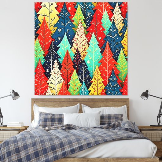 Lebendige Weihnachtsbaum-Muster-Kunst Leinwanddruck (Insitu (Schlafzimmer))