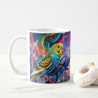 Lebendige Wellensittiche. Tasse