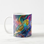 Lebendige Wellensittiche. Tasse (Links)