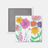 Lebendige whimsical bemalte Blumen Magnet (Vorderseite/Rückseite)