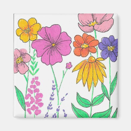 Lebendige whimsical bemalte Blumen Magnet (Vorne)