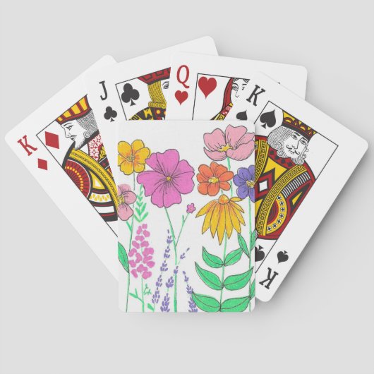 Lebendige Whimsical Bemalte Blumen Spielkarten (Rückseite)