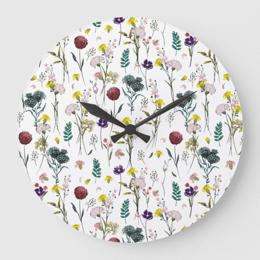 Lebendige Wildblume Große Wanduhr (Vorderseite)