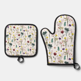 Lebendige Wildblume  Ofenhandschuh & Topflappen-Set