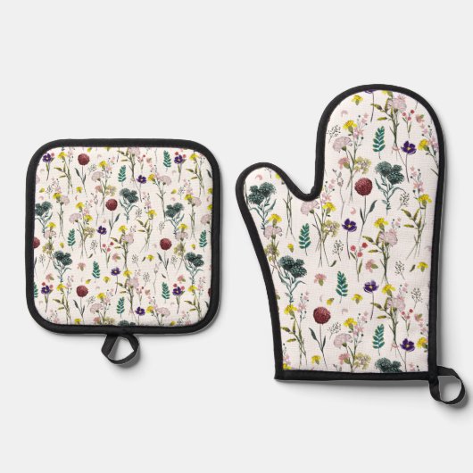 Lebendige Wildblume Ofenhandschuh & Topflappen-Set (Vorderseite)