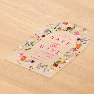 Lebendige Wildblumen Frohliche Hochzeit Save The D Acryleinladungen