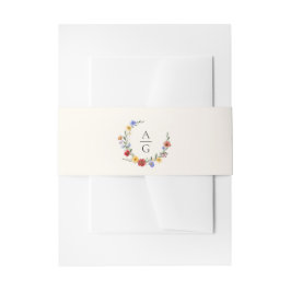 Lebendige Wildblumen Monogramm Hochzeit Einladungsbanderole