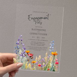 Lebendige Wildblumen-Verlobungsparty Elegant Klar Acryleinladungen