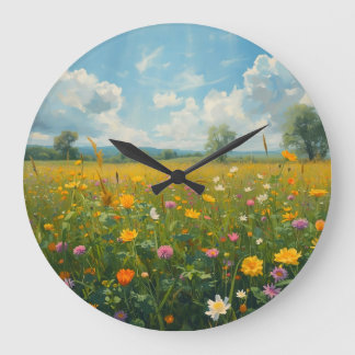 Lebendige Wildblumenwiese im Stil eines Ölgemäldes Große Wanduhr