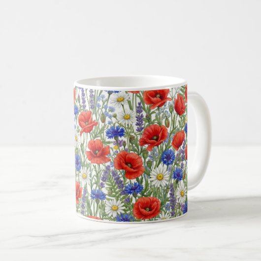 Lebendige Wildblumenwiese-Mug-Wrap Kaffeetasse (VorderseiteRechts)