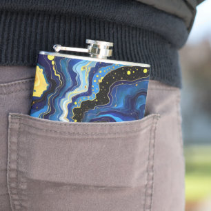 Lebendige Wirbel aus Blau und Gold 1 Flachmann