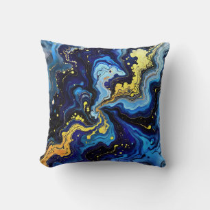 Lebendige Wirbel aus Blau und Gold 4 Kissen