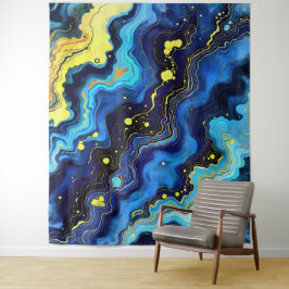 Lebendige Wirbel aus Blau und Gold 7 Wandteppich