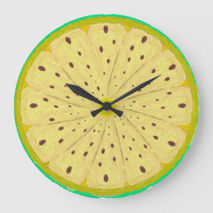 Lebendige Zitronen-Limonen-Zitrusscheibe Gemalte F Große Wanduhr