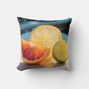 Lebendige Zitrus Scheiben Grapefruit Zitrone Limet Kissen