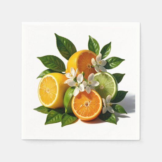 Lebendige Zitrusfrüchte Blüten Realistisch Serviette (Vorderseite)