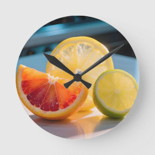 Lebendige Zitrussscheiben Grapefruit Zitrone Limet Runde Wanduhr