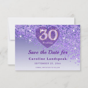 Lebendiger 30. Geburtstag Lila Glitter-Frosting-He Save The Date