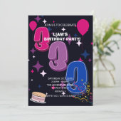 Lebendiger 3. Geburtstag | Rosa Blau Konfetti Einladung (Stehend Vorderseite)