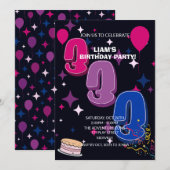 Lebendiger 3. Geburtstag | Rosa Blau Konfetti Einladung (Vorne/Hinten)