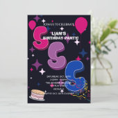 Lebendiger 5. Geburtstag | Rosa Blau Konfetti Einladung (Stehend Vorderseite)