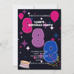 Lebendiger 8. Geburtstag Rosa Blau Konfetti Einladung