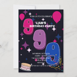 Lebendiger 9. Geburtstag | Rosa Blau Konfetti Einladung