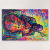 Lebendiger abstrakter Cellist Musiker Regenbogenfa Puzzle (Horizontal)