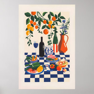 Lebendiger abstrakter Lebensmittel- und Wein-Kunst Poster