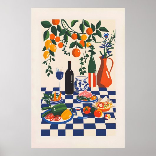 Lebendiger abstrakter Lebensmittel- und Wein-Kunst Poster (Vorne)