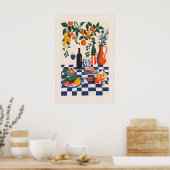 Lebendiger abstrakter Lebensmittel- und Wein-Kunst Poster (Küche)