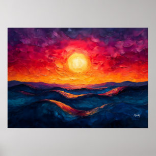 Lebendiger abstrakter Sonnenuntergang über rollend Poster