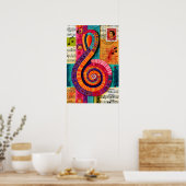 Lebendiger abstrakter Violinschlüssel Poster (Küche)