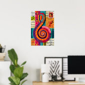 Lebendiger abstrakter Violinschlüssel Poster (Heimbüro)
