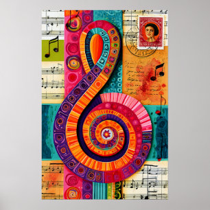 Lebendiger abstrakter Violinschlüssel Poster