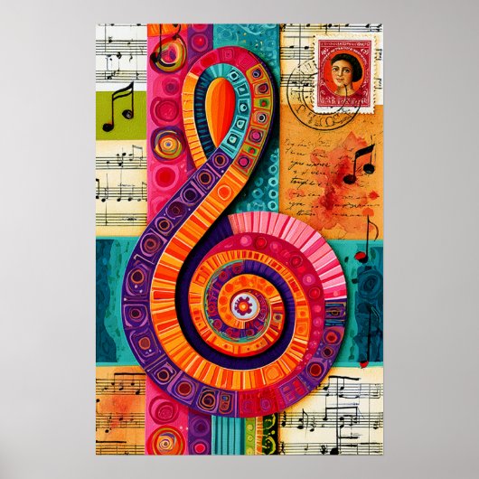 Lebendiger abstrakter Violinschlüssel Poster (Vorne)