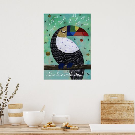 Lebendiger Acrylpapagei mit Liebe Poster (Küche)