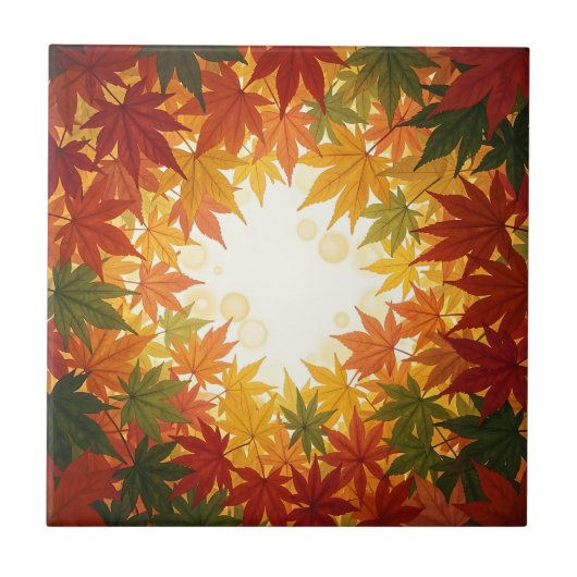 Lebendiger Ahornblatt-Kreisrahmen Herbst Fliese (Vorderseite)
