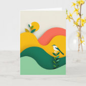 Lebendiger ausgeschnittener Vogel blüht Karte (Gelbe Blume)