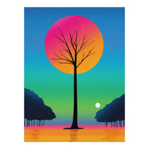 Lebendiger Baum unter einem kosmischen Regenbogenh Fotodruck