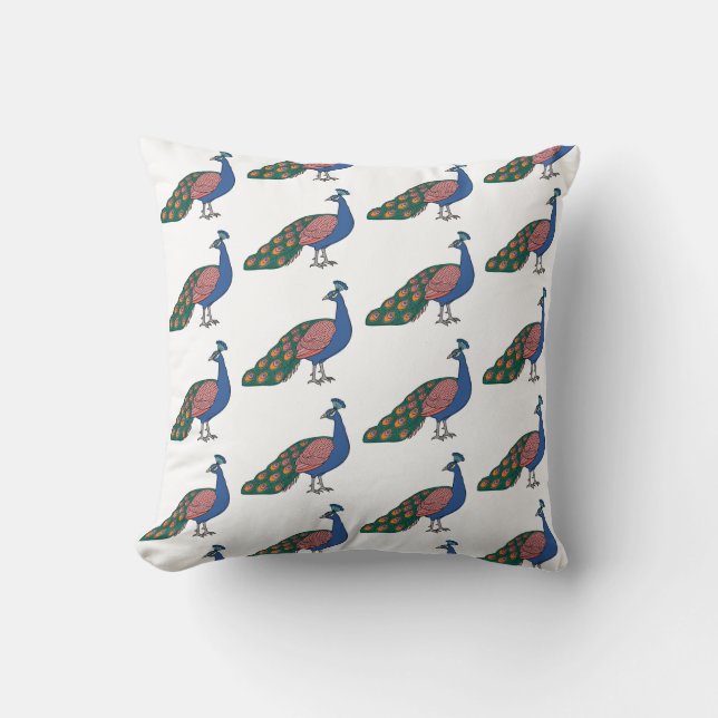 Lebendiger bescheidener Pfau  Kissen (Vorderseite)