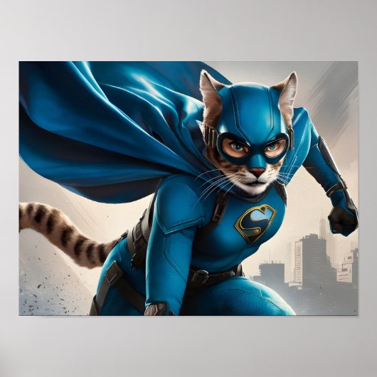Lebendiger Blaue Feline Superhero mit Brille Poster (Vorne)